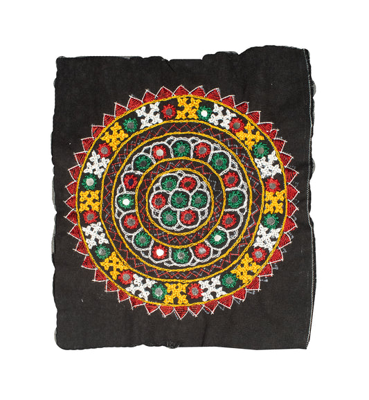 Bavalia Work Cotton Small Mirror Work Hand Embroidery Handwork Patch  - Round - 19 cms Length    -  SKU : 0110-BKMC