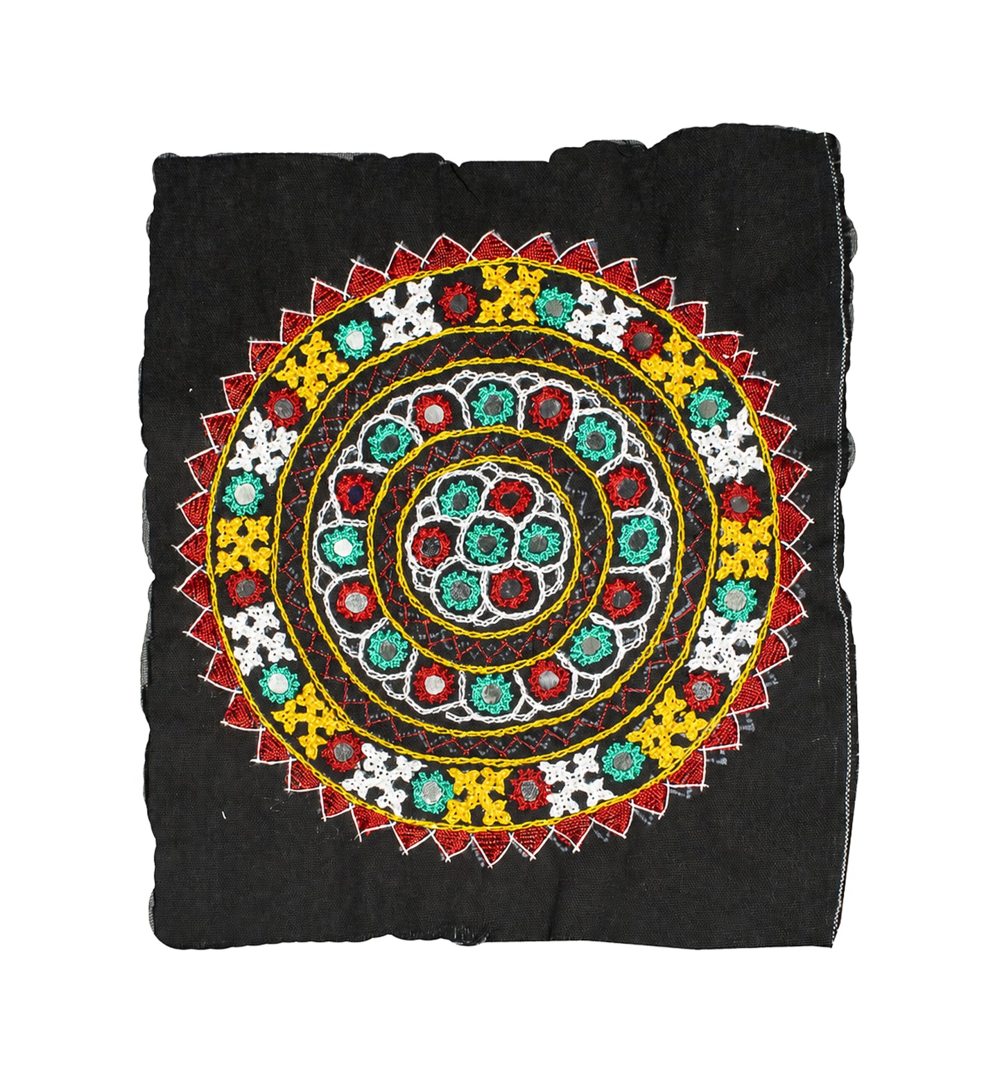 Bavalia Work Cotton Small Mirror Work Hand Embroidery Handwork Patch  - Round - 19 cms Length    -  SKU : 0110-BKMC