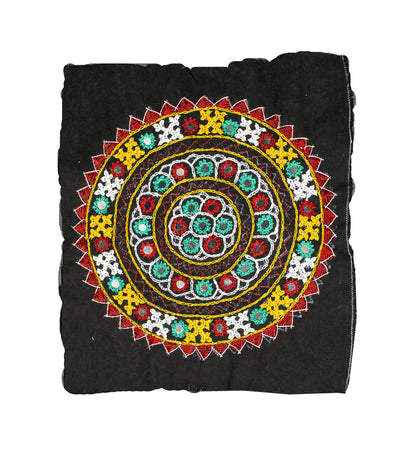 Bavalia Work Cotton Small Mirror Work Hand Embroidery Handwork Patch  - Round - 19 cms Length    -  SKU : 0110-BKMC