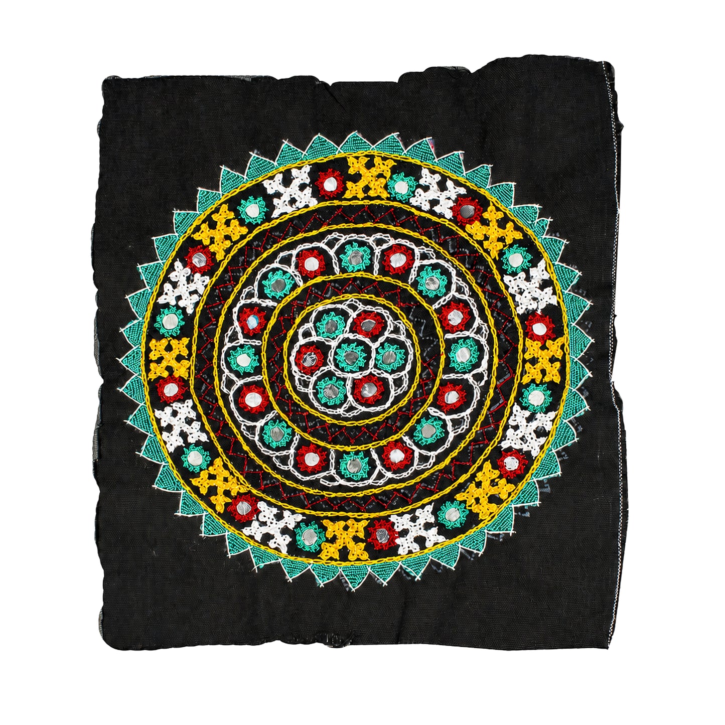 Bavalia Work Cotton Small Mirror Work Hand Embroidery Handwork Patch  - Round - 19 cms Length   -  SKU : 0110-BKRG