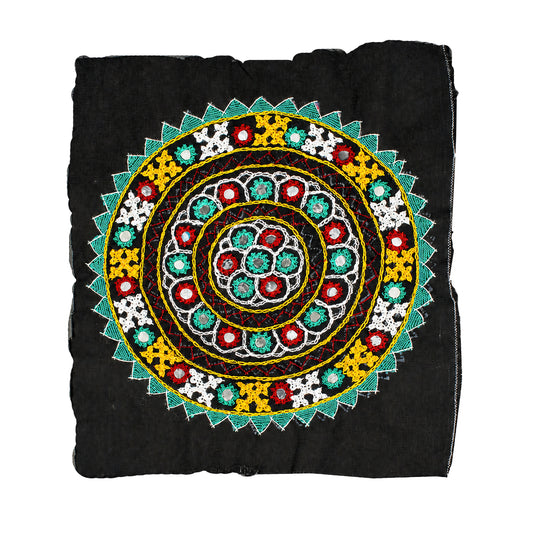Bavalia Work Cotton Small Mirror Work Hand Embroidery Handwork Patch  - Round - 19 cms Length   -  SKU : 0110-BKRG