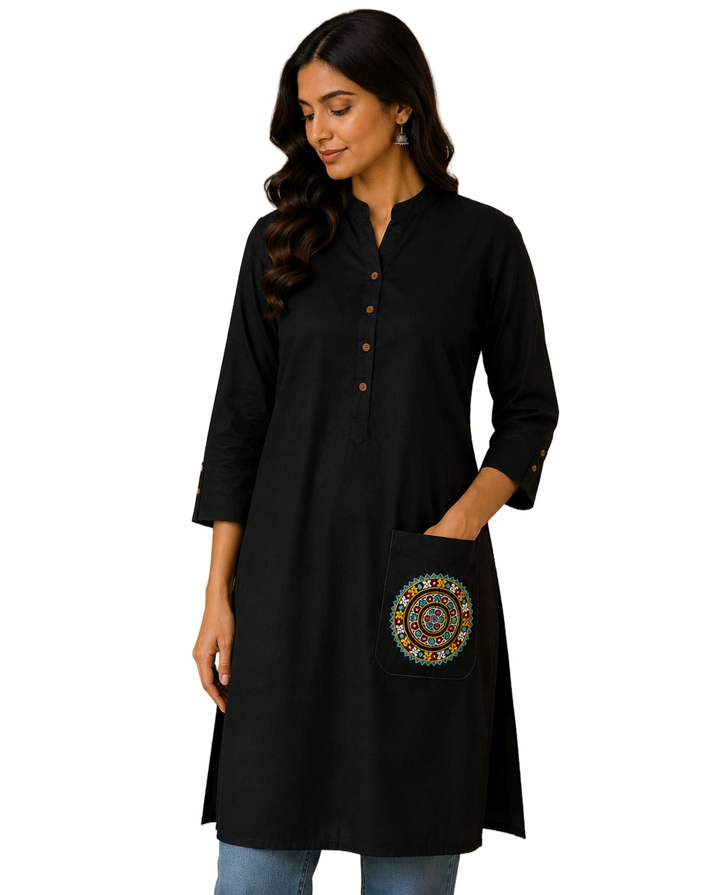 Bavalia Work Cotton Small Mirror Work Hand Embroidery Handwork Patch  - Round - 19 cms Length   -  SKU : 0110-BKRG