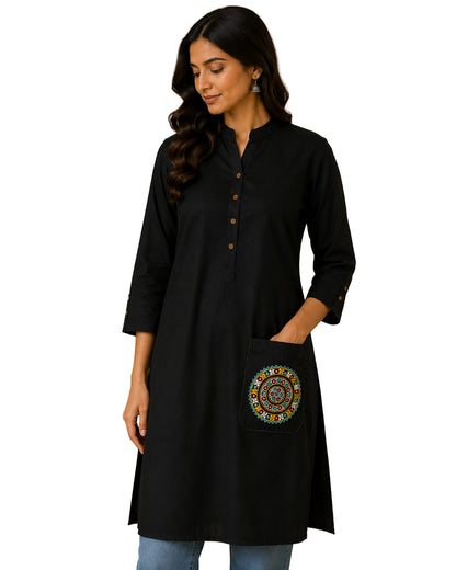 Bavalia Work Cotton Small Mirror Work Hand Embroidery Handwork Patch  - Round - 19 cms Length   -  SKU : 0110-BKRG