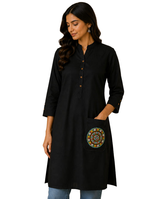 Bavalia Work Cotton Small Mirror Work Hand Embroidery Handwork Patch  - Round - 19 cms Length   -  SKU : 0110-BKRG