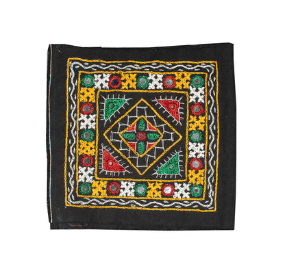 Bavalia Work Cotton Small Mirror Work Hand Embroidery Handwork Patch  - Square - 17.5 cms Length    -  SKU : 0111-BKMC