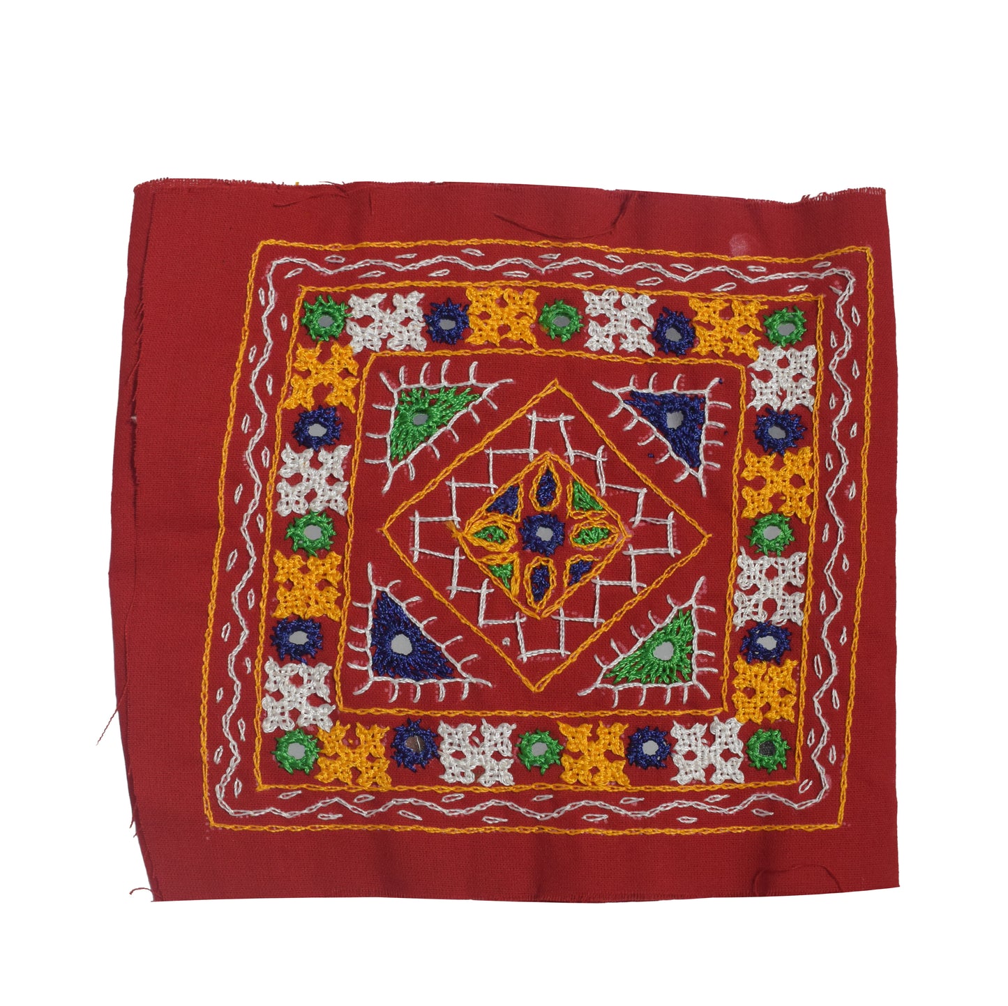 Bavalia Work Cotton Small Mirror Work Hand Embroidery Handwork Patch  - Square - 17.5 cms Length   -  SKU : 0111-REMC