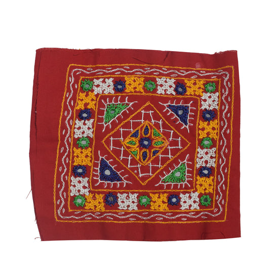 Bavalia Work Cotton Small Mirror Work Hand Embroidery Handwork Patch  - Square - 17.5 cms Length   -  SKU : 0111-REMC