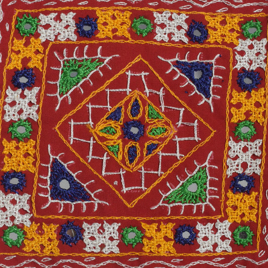 Bavalia Work Cotton Small Mirror Work Hand Embroidery Handwork Patch  - Square - 17.5 cms Length   -  SKU : 0111-REMC