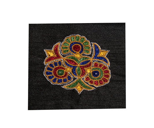 Ahir Work Raw Silk Hand Embroidered Fine Mirrorwork Handwork Patch  - 7 cms Length    -  SKU : GG10915B