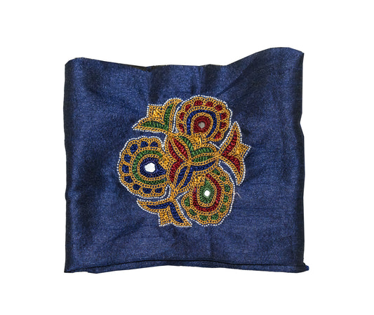 Ahir Work Raw Silk Hand Embroidered Fine Mirrorwork Handwork Patch  - 7 cms Length    -  SKU : GG10915A