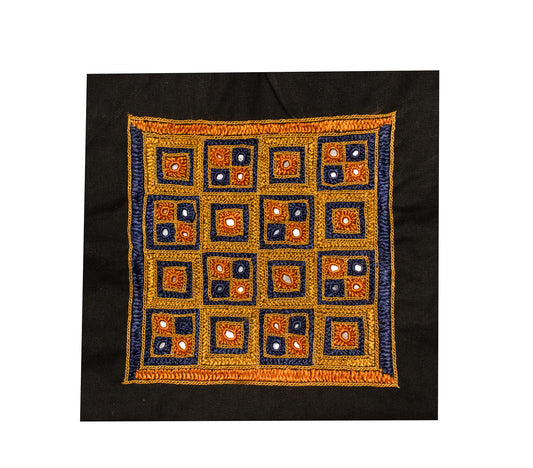 Simple Mirror Work Cotton Hand Embroidered Handwork Patch  - 12 cms Length    -  SKU : GG10918A