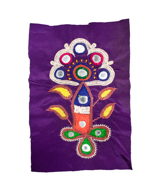 Ahir Work Cotton Hand Embroidered Mirror Work Handwork Patch  - 14 cms Length    -  SKU : VA09902H