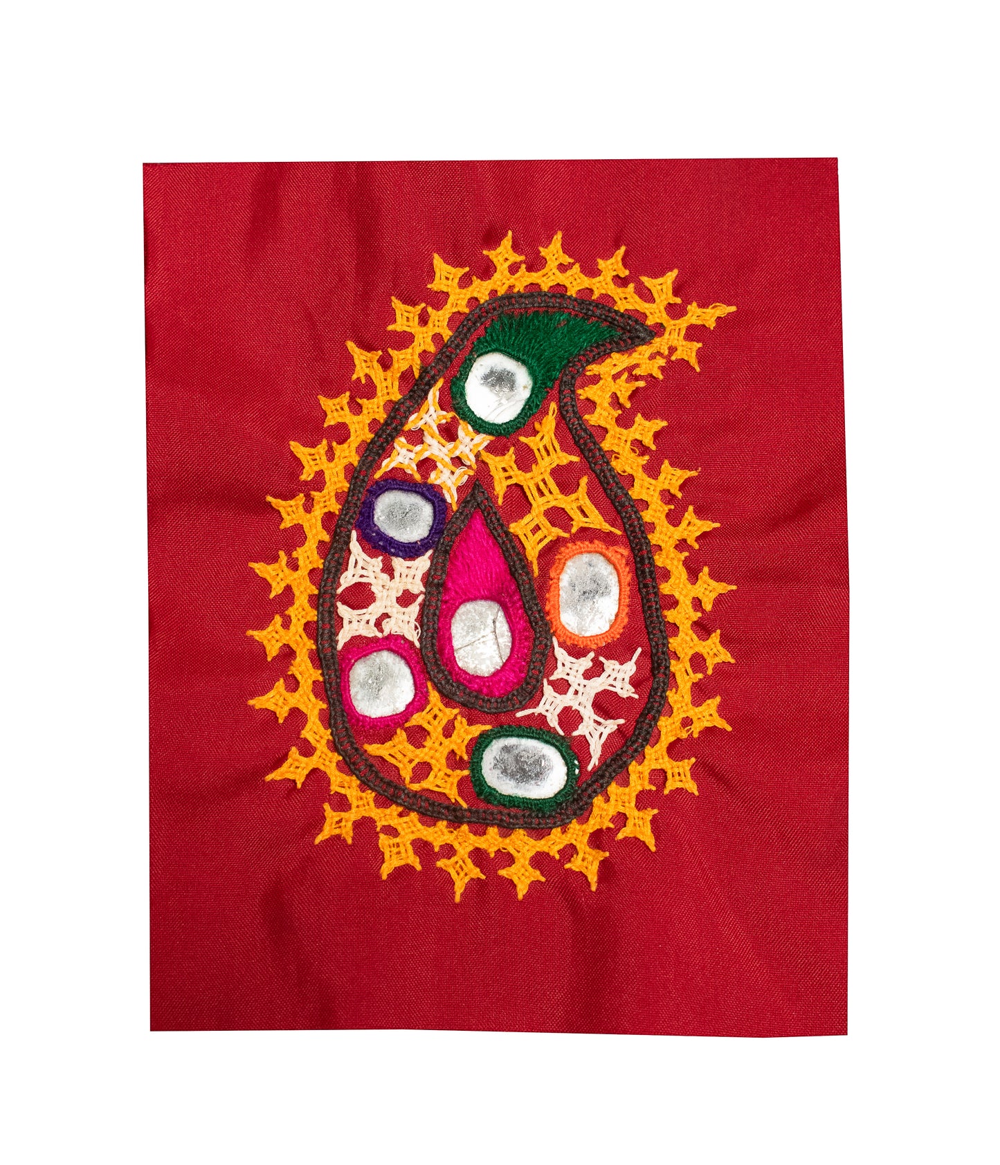 Bavalia Work Cotton Hand Embroidered Fine Mirrorwork Handwork Patch  - 10 cms Length    -  SKU : VA09904A