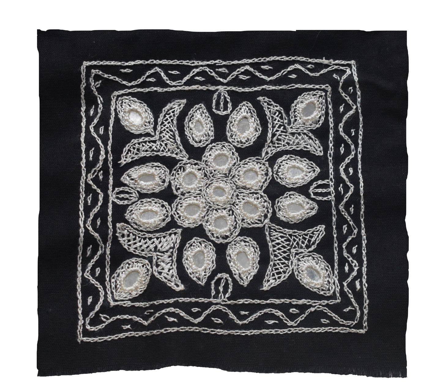 Ahir Work Cotton Hand Embroidered Mirror Work Handwork Patch  - 12 cms Length    -  SKU : SH10601A