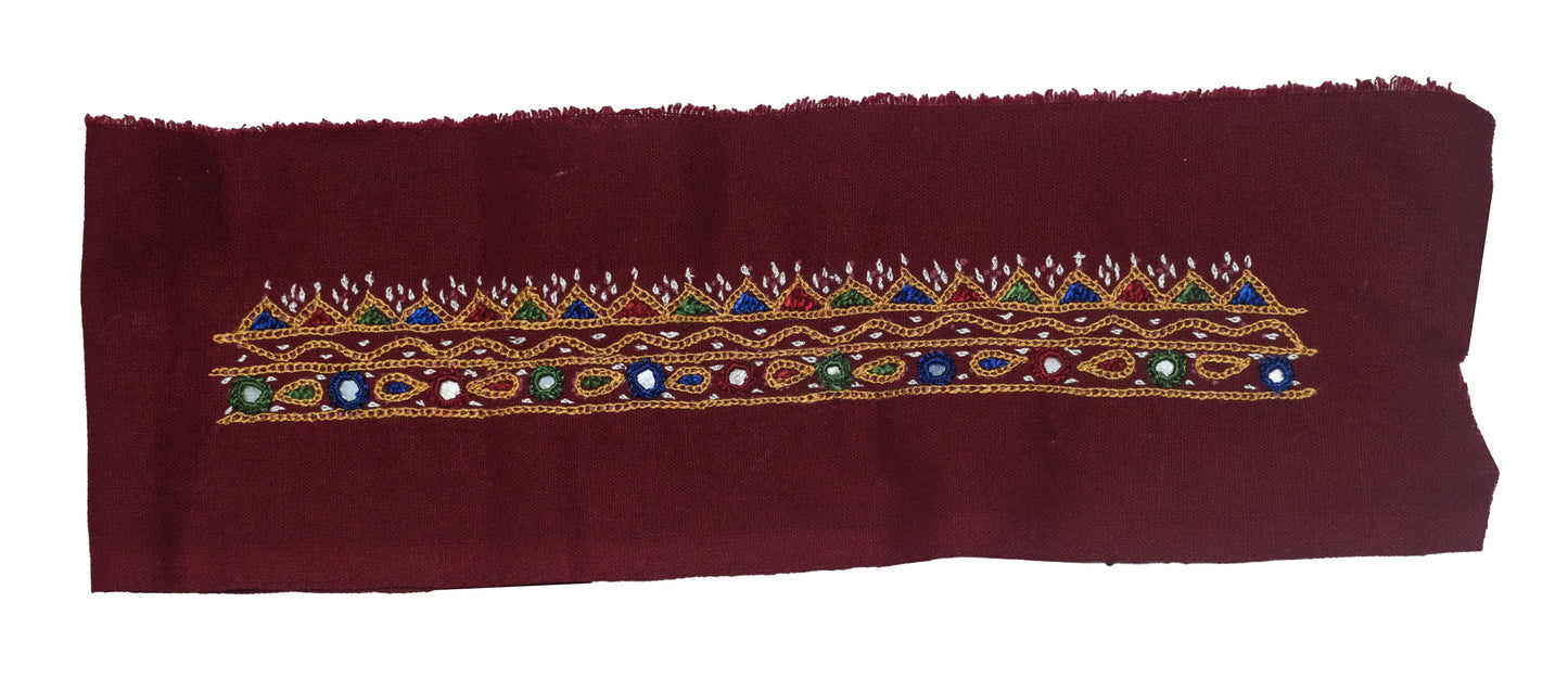Mutva Work Cotton Hand Embroidered Mirror Work Handwork Patch  - 21 cms Length    -  SKU : GG10927A