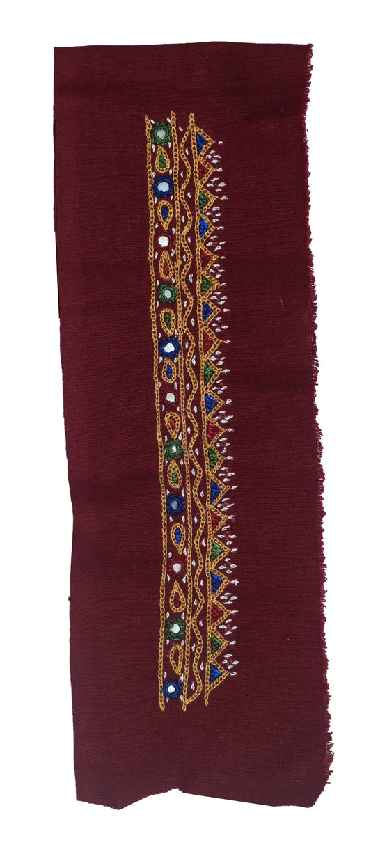 Mutva Work Cotton Hand Embroidered Mirror Work Handwork Patch - 21 cms Length - SKU : GG10927A