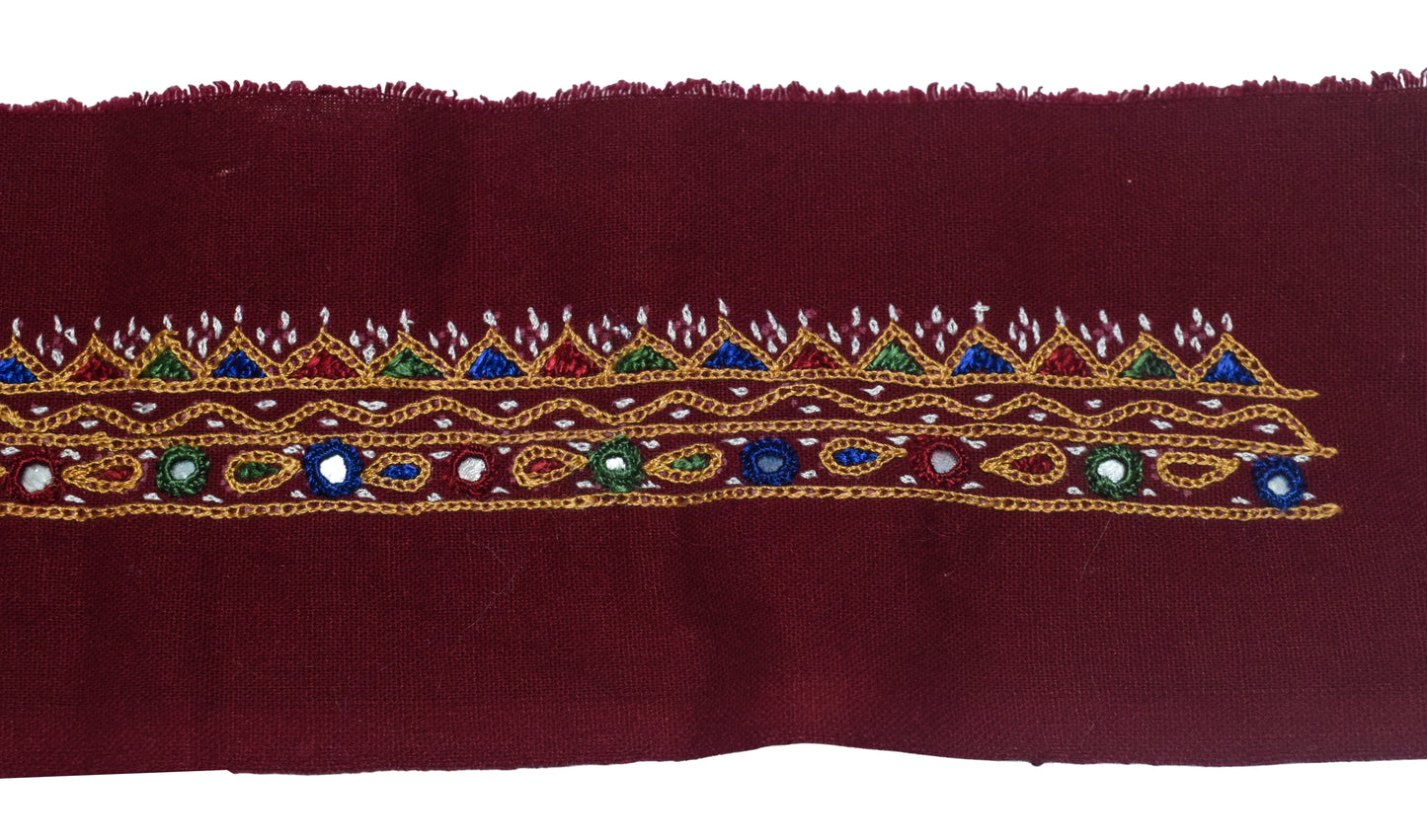 Mutva Work Cotton Hand Embroidered Mirror Work Handwork Patch  - 21 cms Length    -  SKU : GG10927A