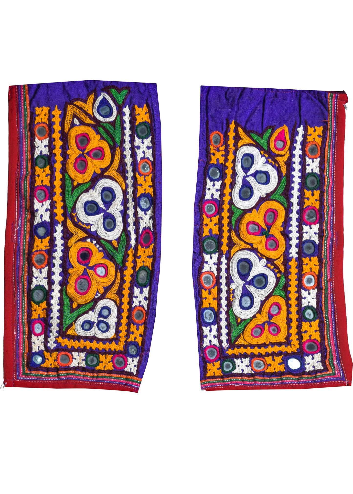 Ahir Work Cotton Hand Embroidered Mirror Work Handwork Patch  - 26 cms Length    -  SKU : VS27802E