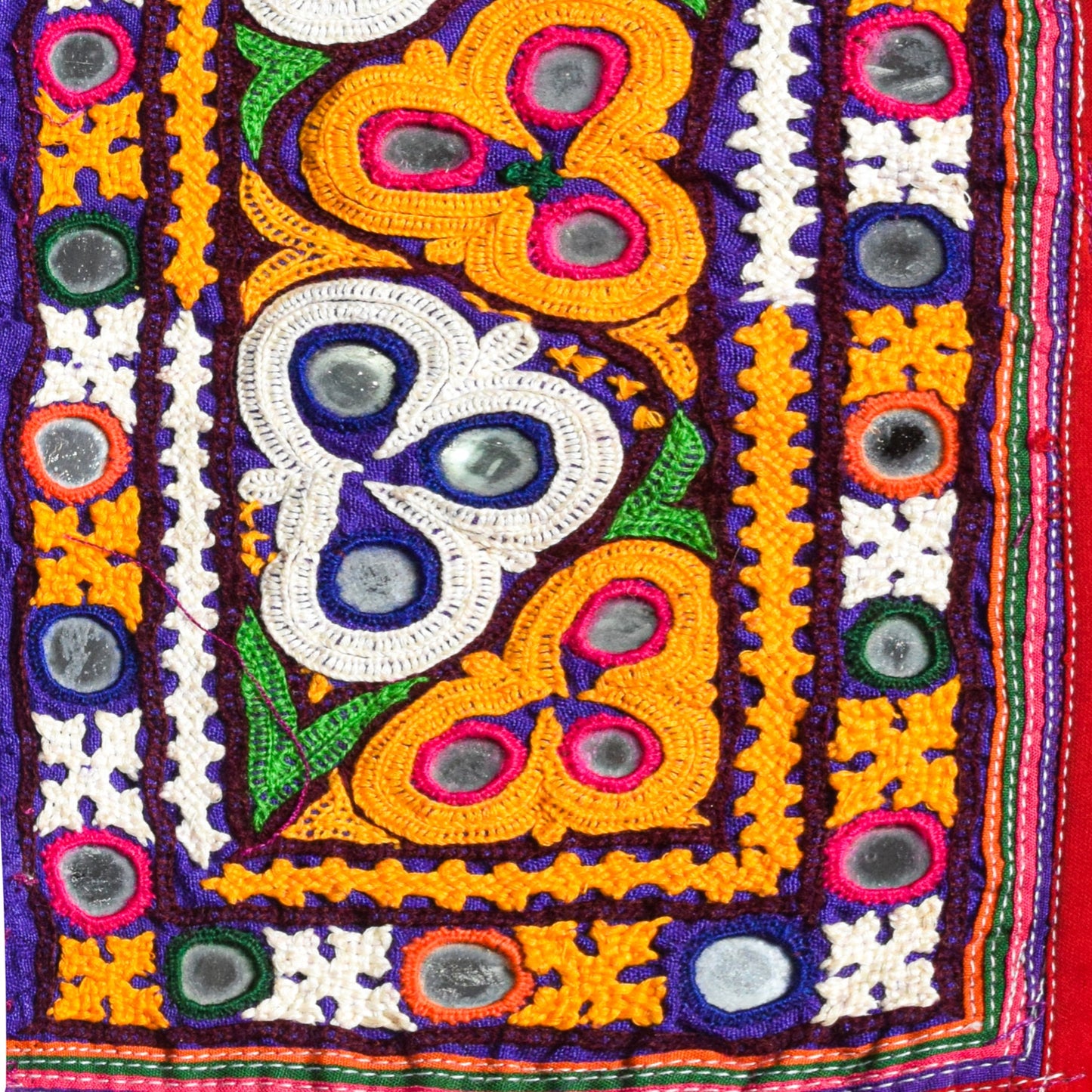 Ahir Work Cotton Hand Embroidered Mirror Work Handwork Patch  - 26 cms Length    -  SKU : VS27802E