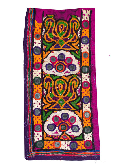 Ahir Work Cotton Hand Embroidered Mirror Work Handwork Patch  - 26 cms Length    -  SKU : VS27802F