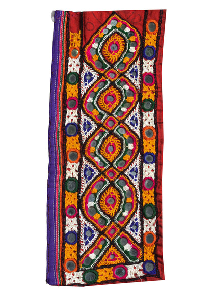 Ahir Work Cotton Hand Embroidered Mirror Work Handwork Patch  - 26 cms Length    -  SKU : VS27802G