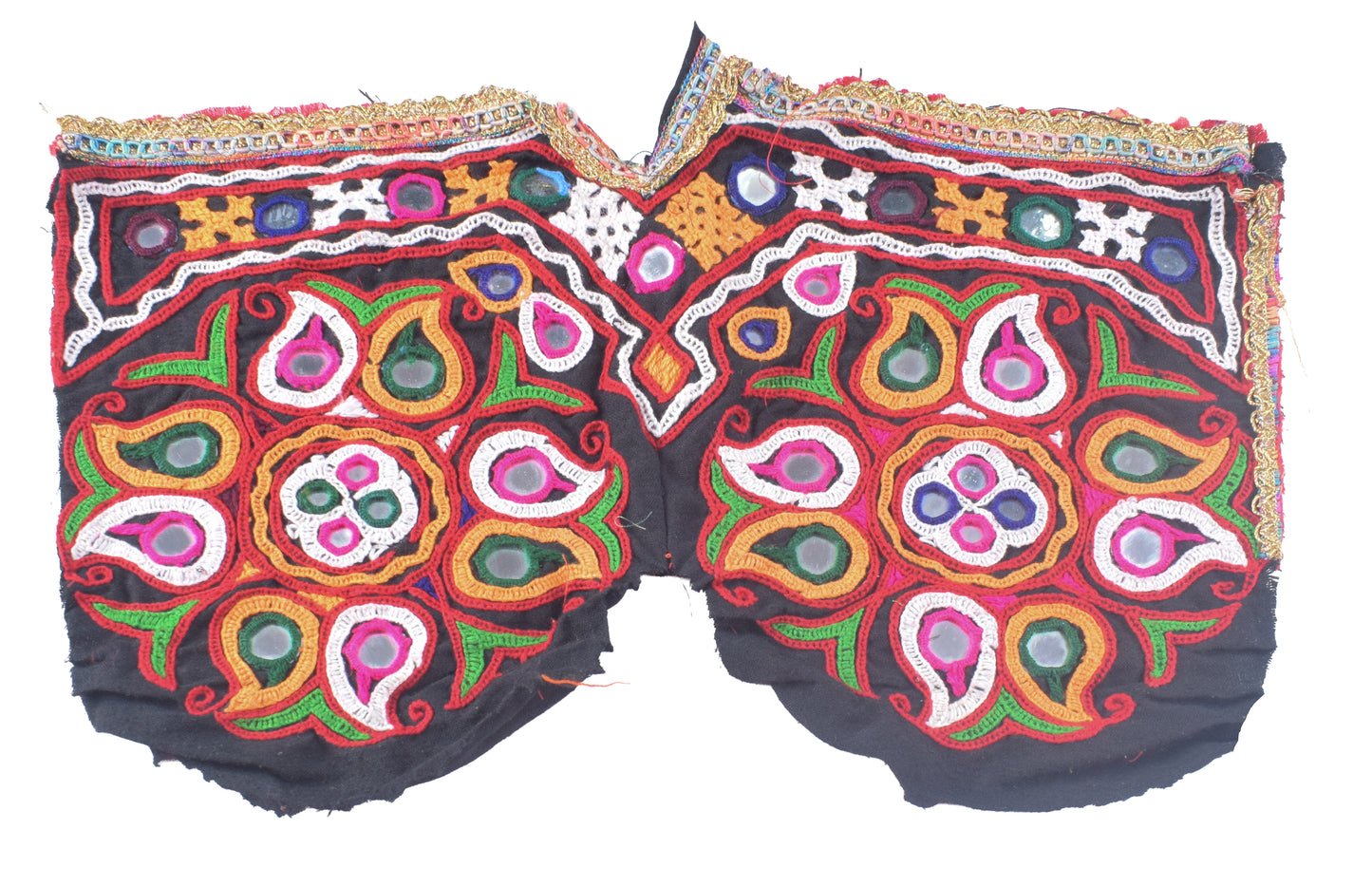 Ahir Work Cotton Hand Embroidered Mirror Work Handwork Patch  - 27 cms Length   -  SKU : MD06902A