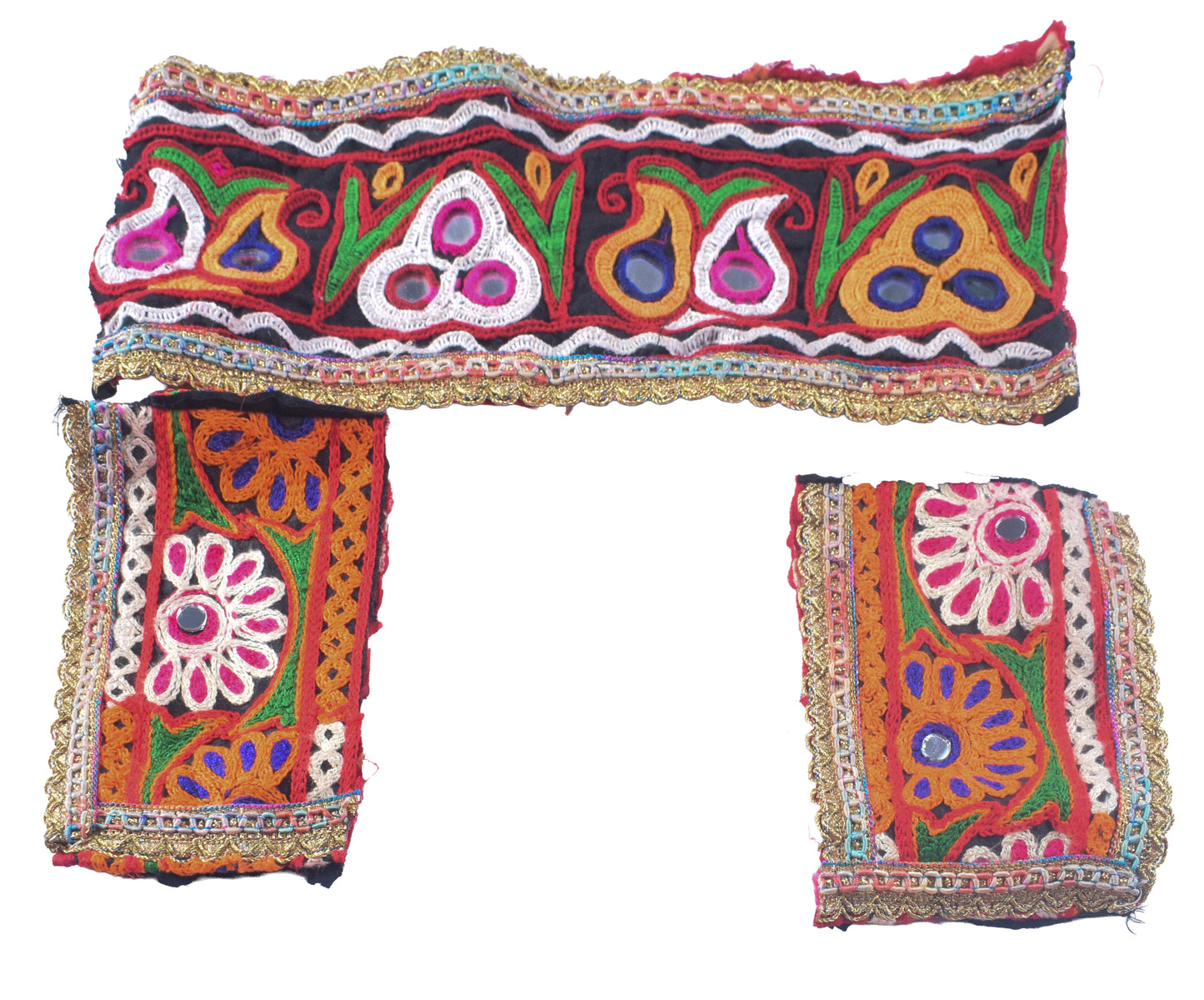 Ahir Work Cotton Hand Embroidered Mirror Work Handwork Patch  - 27 cms Length   -  SKU : MD06902A