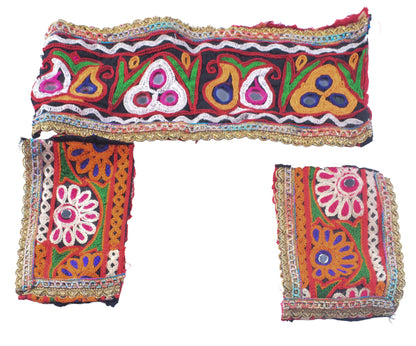 Ahir Work Cotton Hand Embroidered Mirror Work Handwork Patch  - 27 cms Length   -  SKU : MD06902A