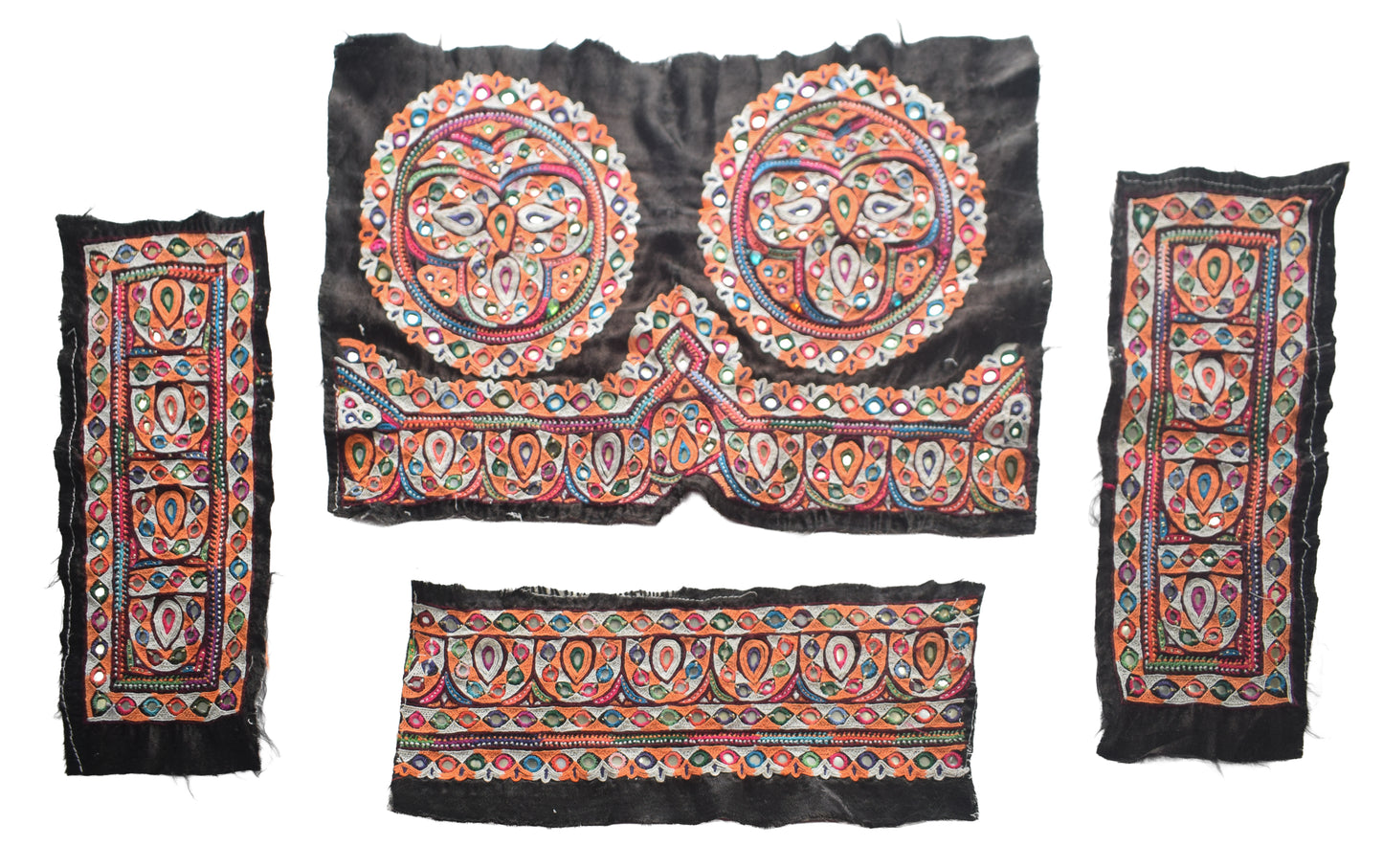 Ahir Work Silk Hand Embroidered Mirror Work Handwork Patch  - 24 cms Length    -  SKU : VA19901N