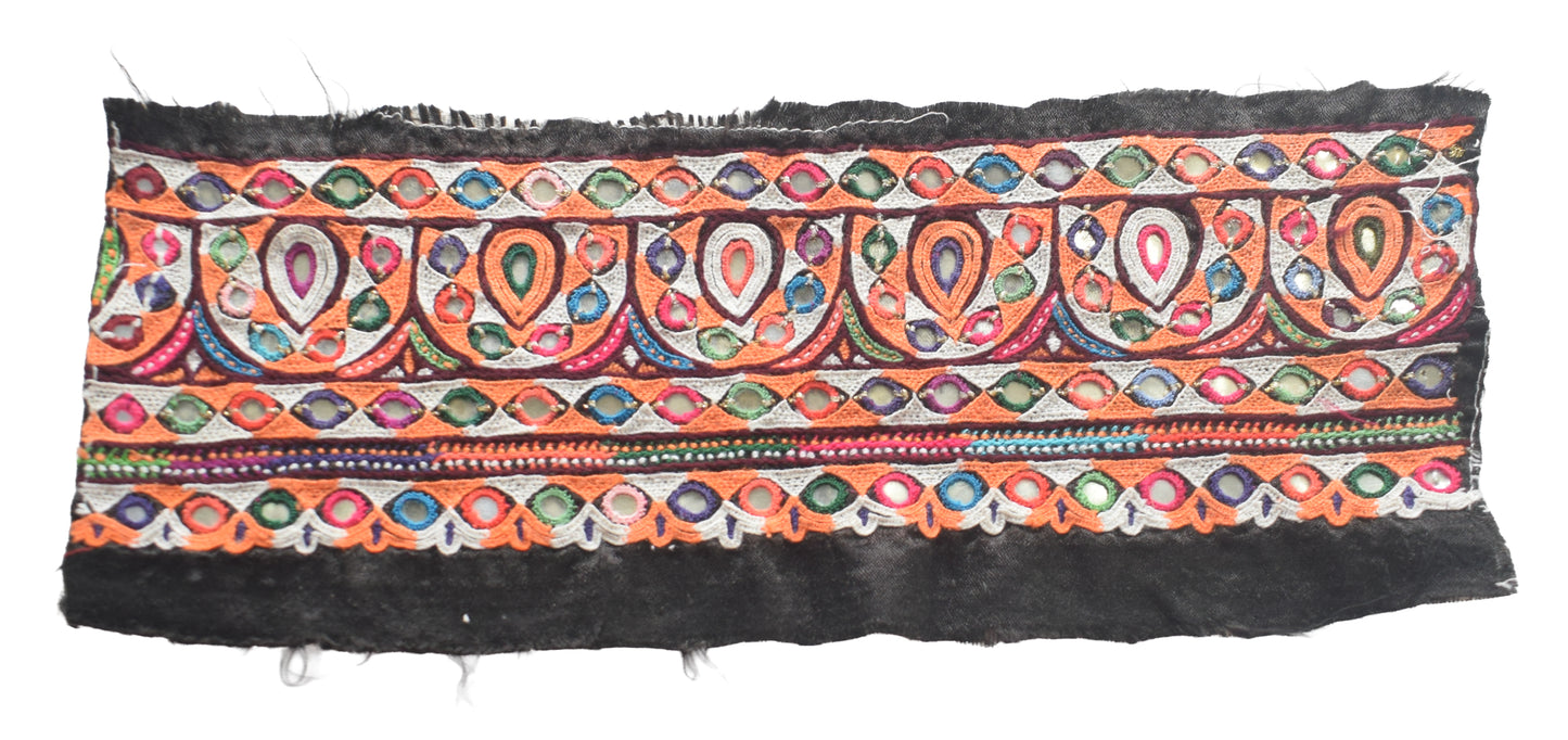 Ahir Work Silk Hand Embroidered Mirror Work Handwork Patch  - 24 cms Length    -  SKU : VA19901N