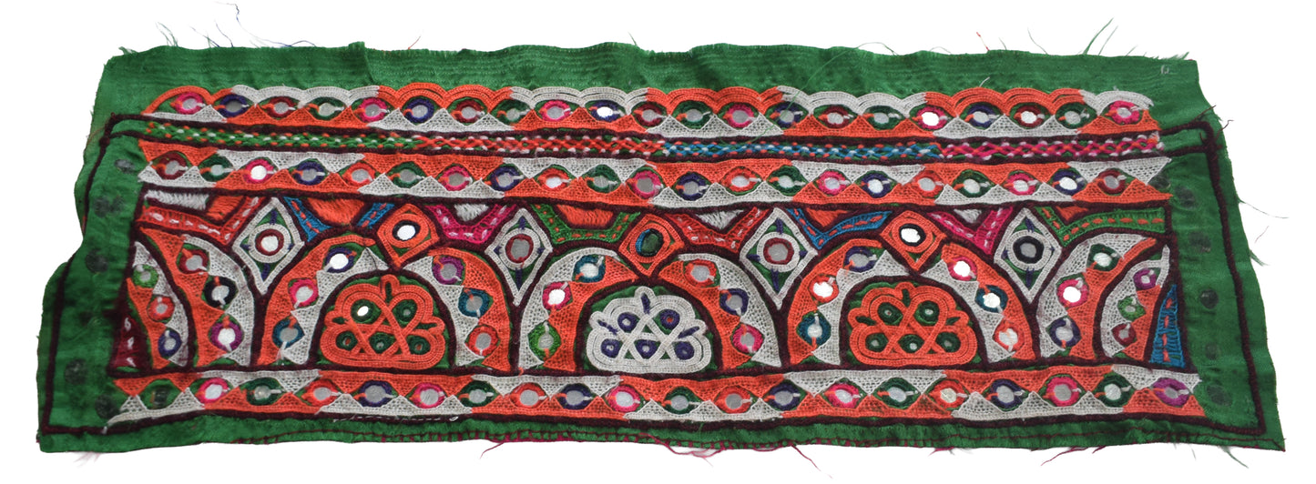 Ahir Work Silk Hand Embroidered Mirror Work Handwork Patch  - 24 cms Length    -  SKU : VA19901C