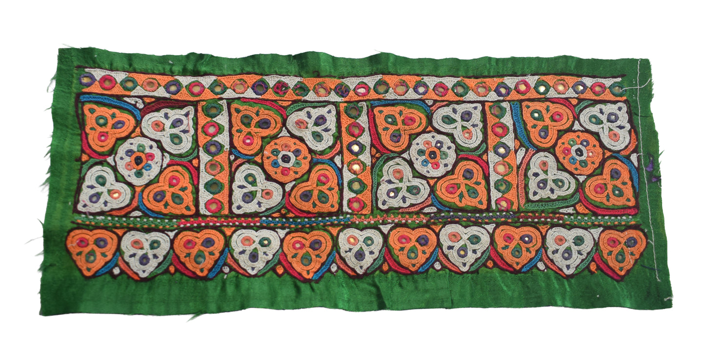 Ahir Work Silk Hand Embroidered Mirror Work Handwork Patch  - 24 cms Length    -  SKU : VA19901M