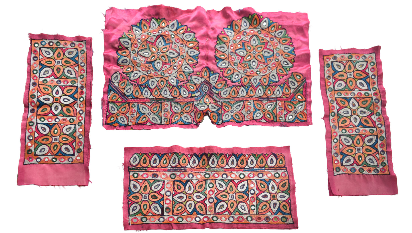 Ahir Work Silk Hand Embroidered Mirror Work Handwork Patch  - 24 cms Length    -  SKU : VA19901G