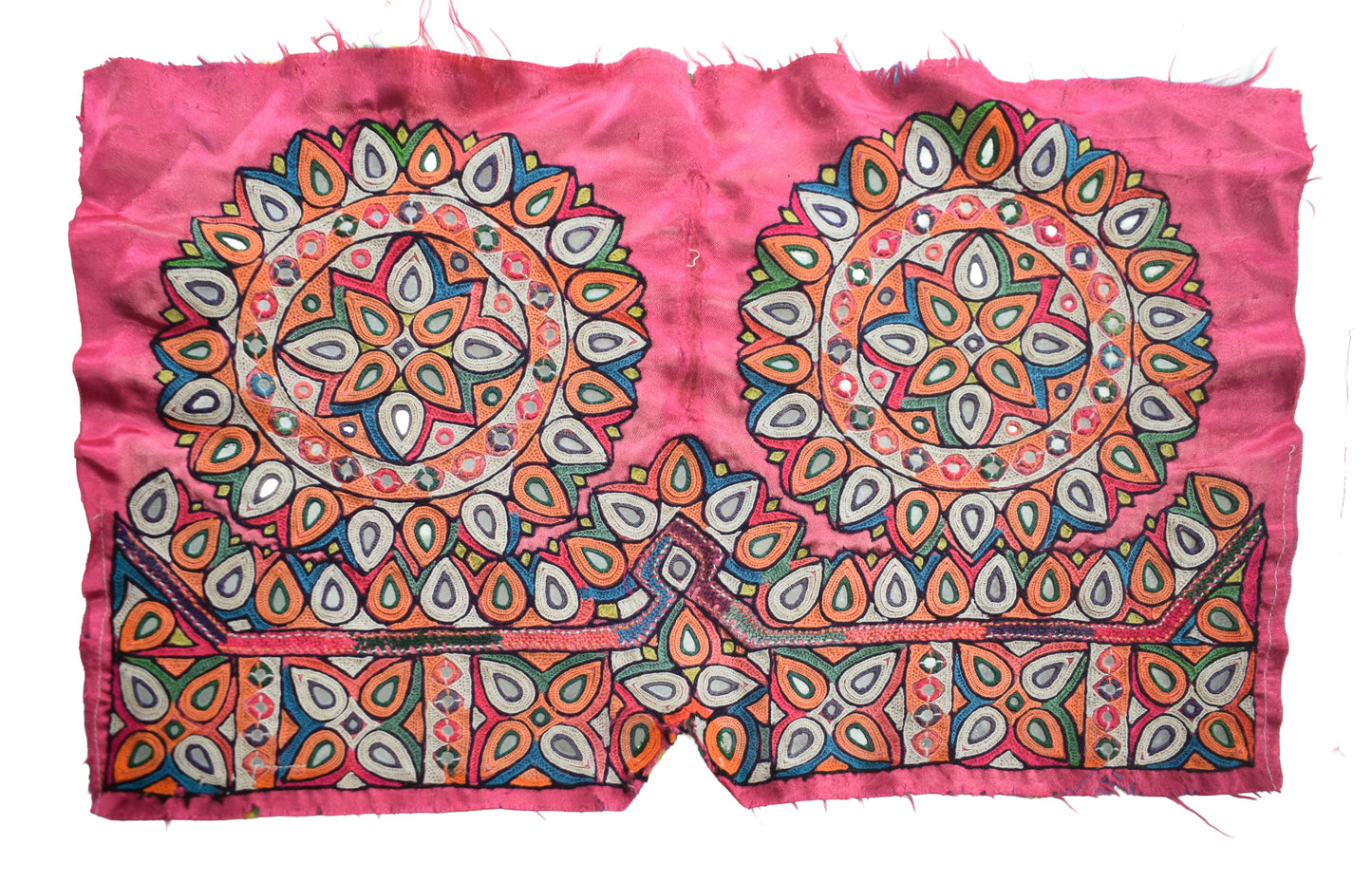 Ahir Work Silk Hand Embroidered Mirror Work Handwork Patch  - 24 cms Length    -  SKU : VA19901G