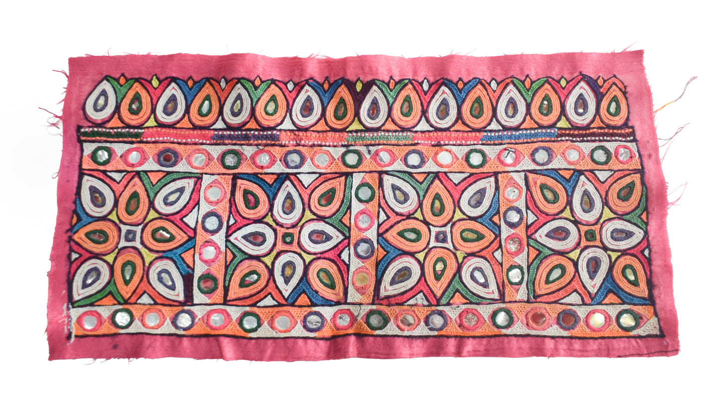 Ahir Work Silk Hand Embroidered Mirror Work Handwork Patch  - 24 cms Length    -  SKU : VA19901G