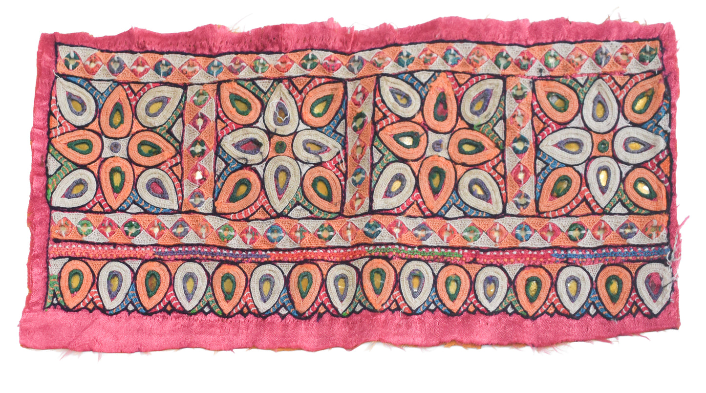 Ahir Work Silk Hand Embroidered Mirror Work Handwork Patch  - 24 cms Length    -  SKU : VA19901H