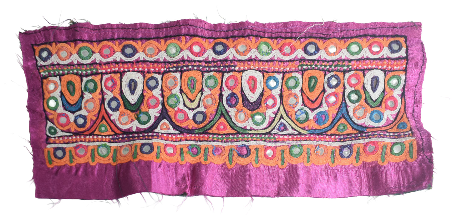 Ahir Work Silk Hand Embroidered Mirror Work Handwork Patch  - 24 cms Length    -  SKU : VA19901L
