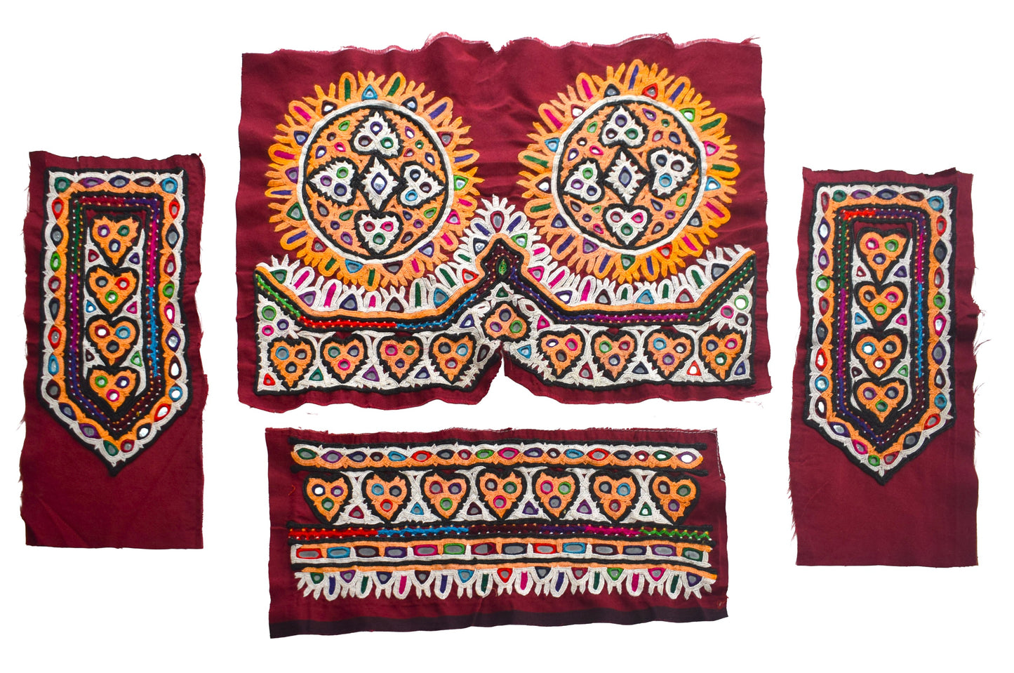 Ahir Work Silk Hand Embroidered Mirror Work Handwork Patch  - 24 cms Length    -  SKU : VA19901I