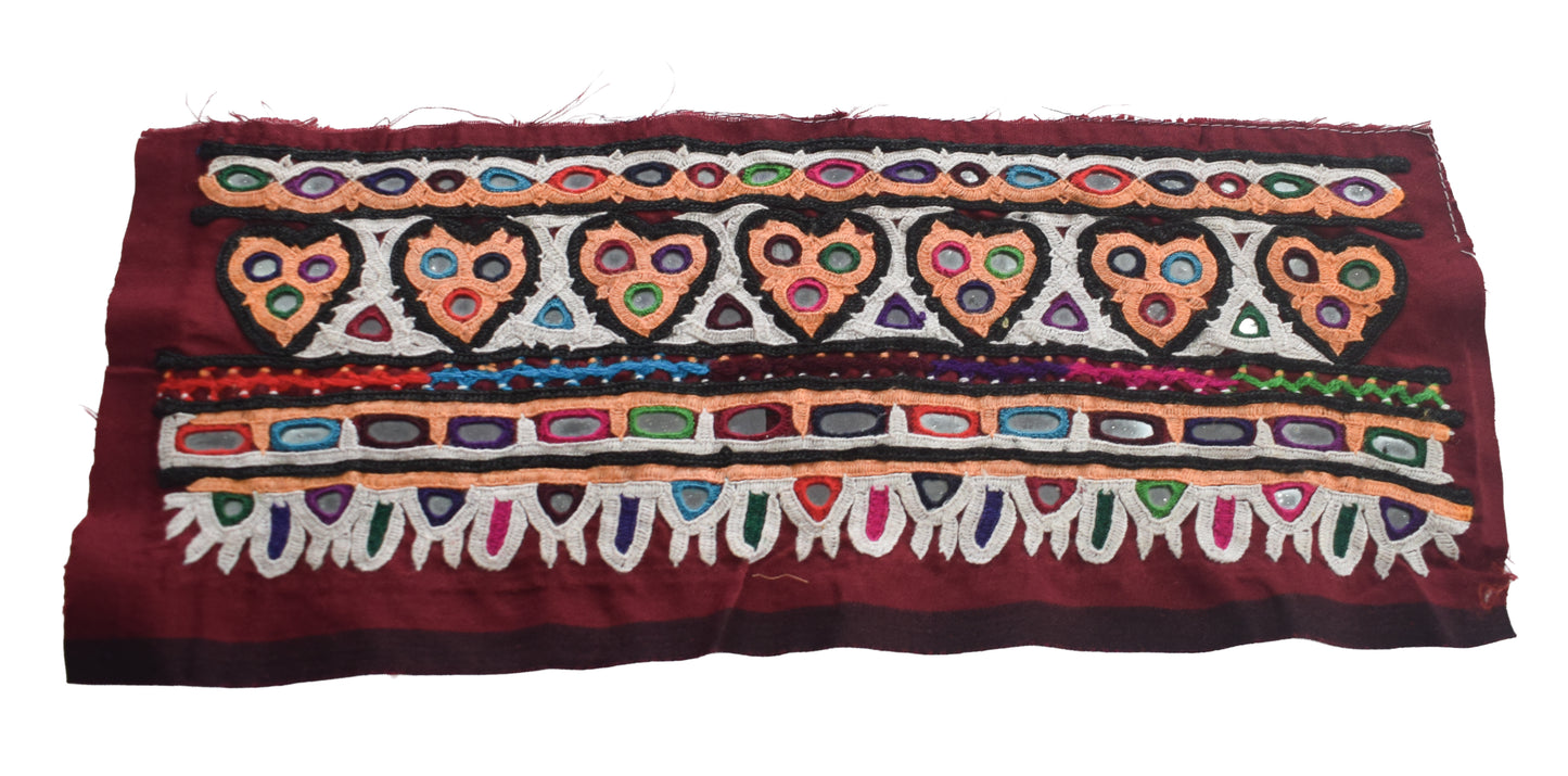 Ahir Work Silk Hand Embroidered Mirror Work Handwork Patch  - 24 cms Length    -  SKU : VA19901I