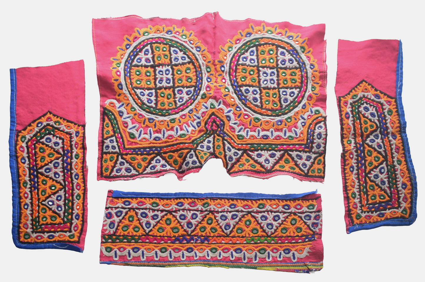 Ahir Work Silk Hand Embroidered Mirror Work Handwork Patch  - 24 cms Length    -  SKU : VA19901B