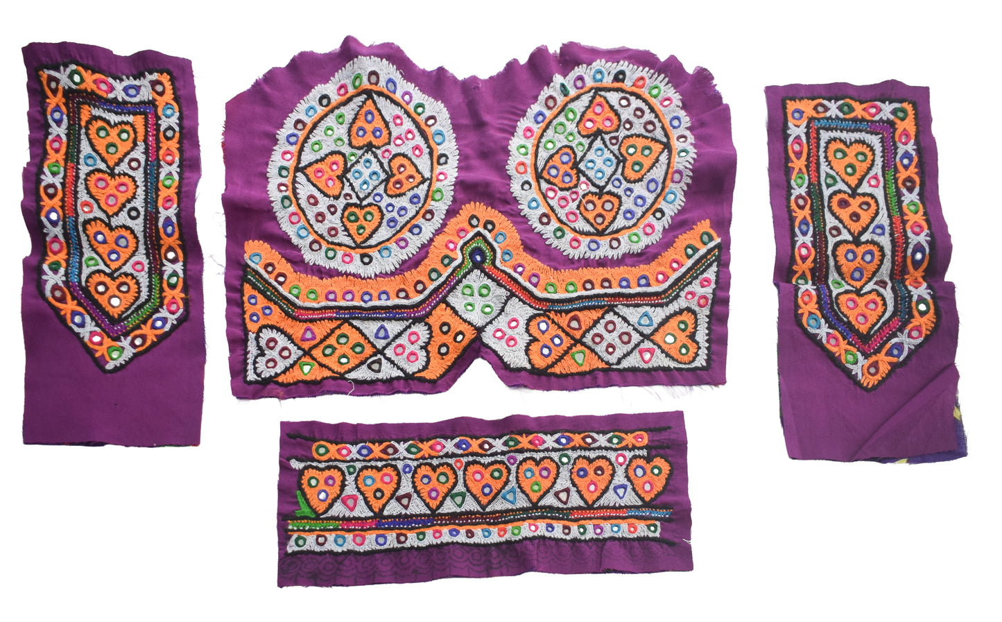 Ahir Work Silk Hand Embroidered Mirror Work Handwork Patch  - 24 cms Length    -  SKU : VA19901K