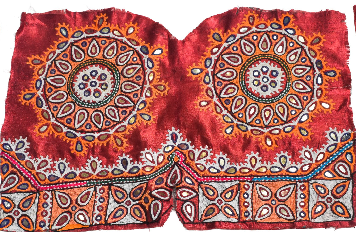Ahir Work Silk Hand Embroidered Mirror Work Handwork Patch  - 24 cms Length    -  SKU : VA19901A
