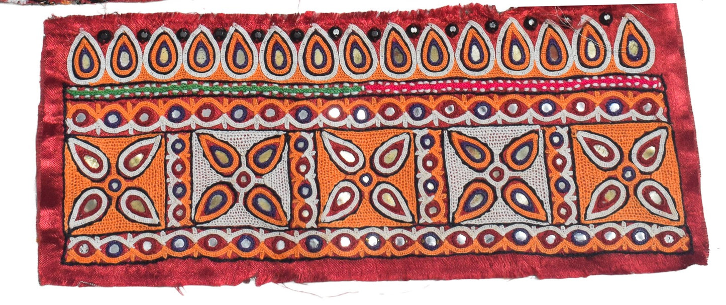 Ahir Work Silk Hand Embroidered Mirror Work Handwork Patch  - 24 cms Length    -  SKU : VA19901A