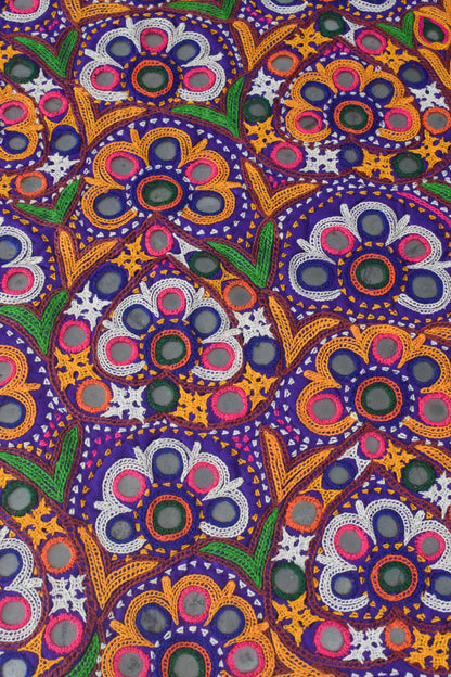 Ahir Work Cotton Hand Embroidered Mirror Work Handwork Patch  - 40 cms Length    -  SKU : VS01A01A