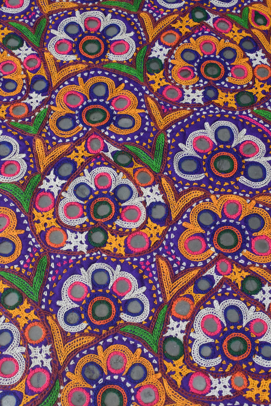 Ahir Work Cotton Hand Embroidered Mirror Work Handwork Patch  - 40 cms Length    -  SKU : VS01A01A