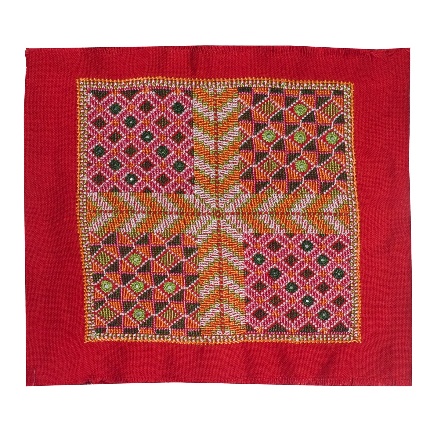 Jat Work Cotton Hand Embroidered Mirror Work Handwork Patch  - 19 cms Length    -  SKU : AB12302A