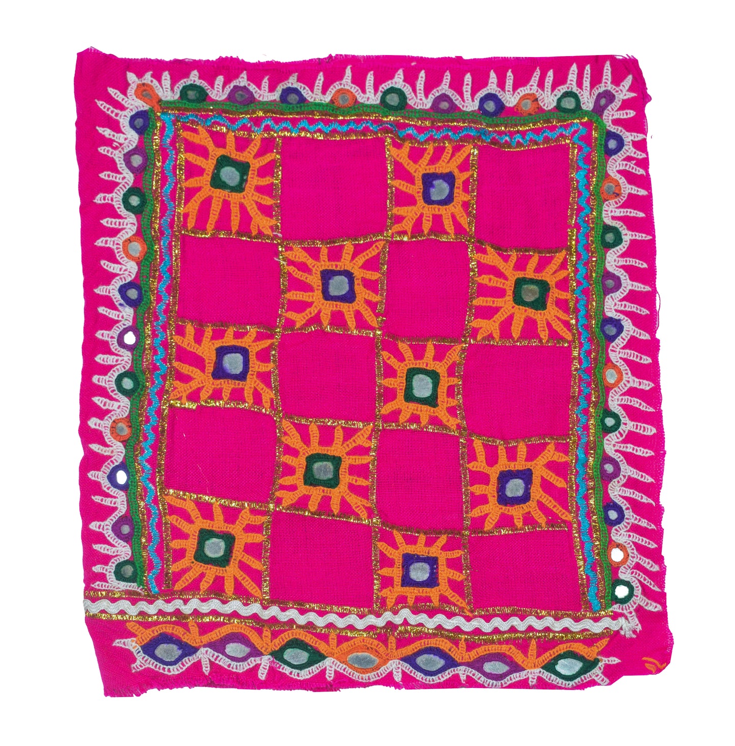 Ahir Work Cotton Hand Embroidered Mirror Work Handwork Patch  - 18 cms Length   -  SKU : VS15502A