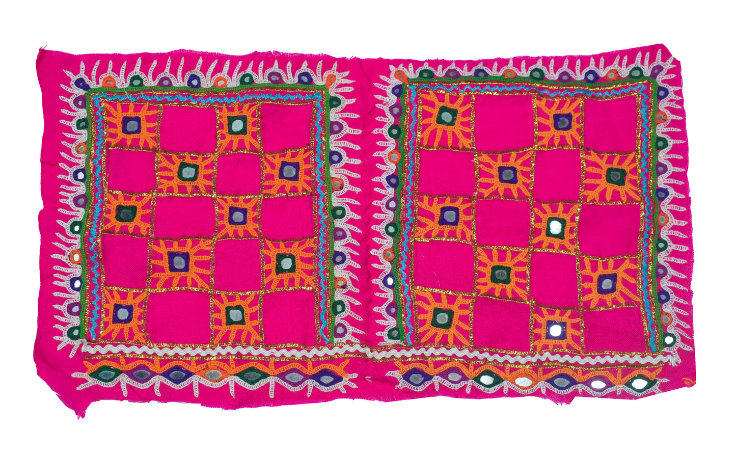Ahir Work Cotton Hand Embroidered Mirror Work Handwork Patch  - 18 cms Length   -  SKU : VS15502A