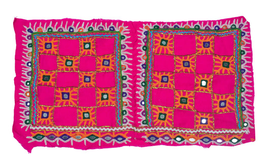 Ahir Work Cotton Hand Embroidered Mirror Work Handwork Patch  - 18 cms Length   -  SKU : VS15502A