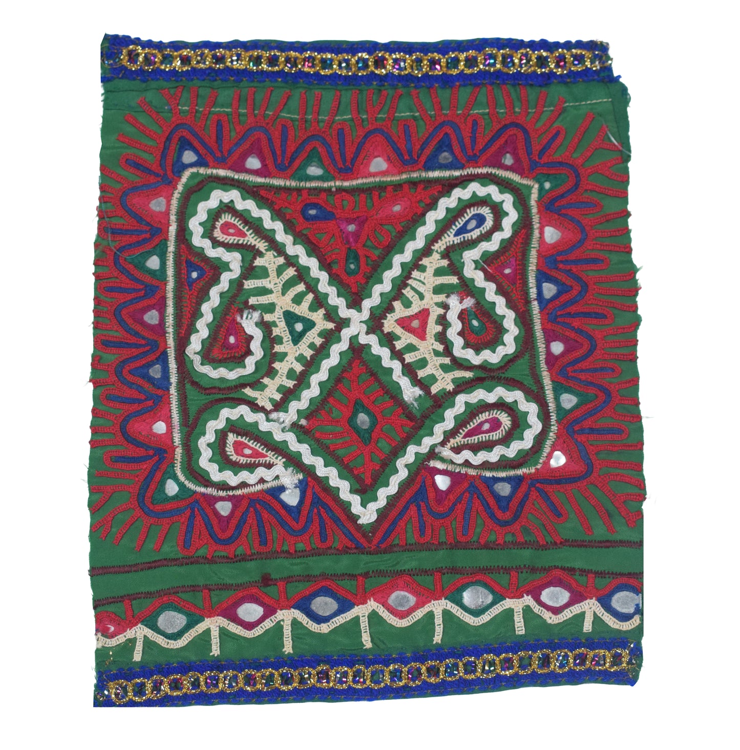 Ahir Work Cotton Hand Embroidered Mirror Work Handwork Patch  - 17 cms Length   -  SKU : VS15504C